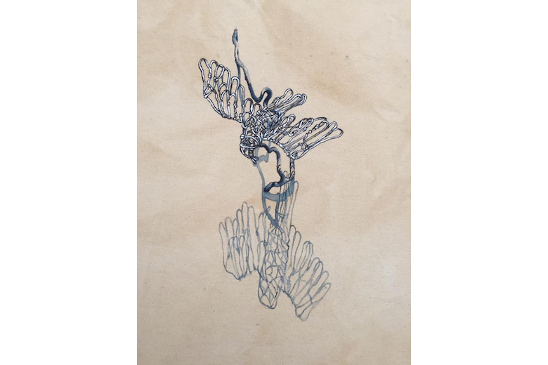 Pen and watercolour on canvas